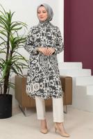 Tesettür giyim SİYAH PAMUKLU DESENLİ TUNİK T 8735