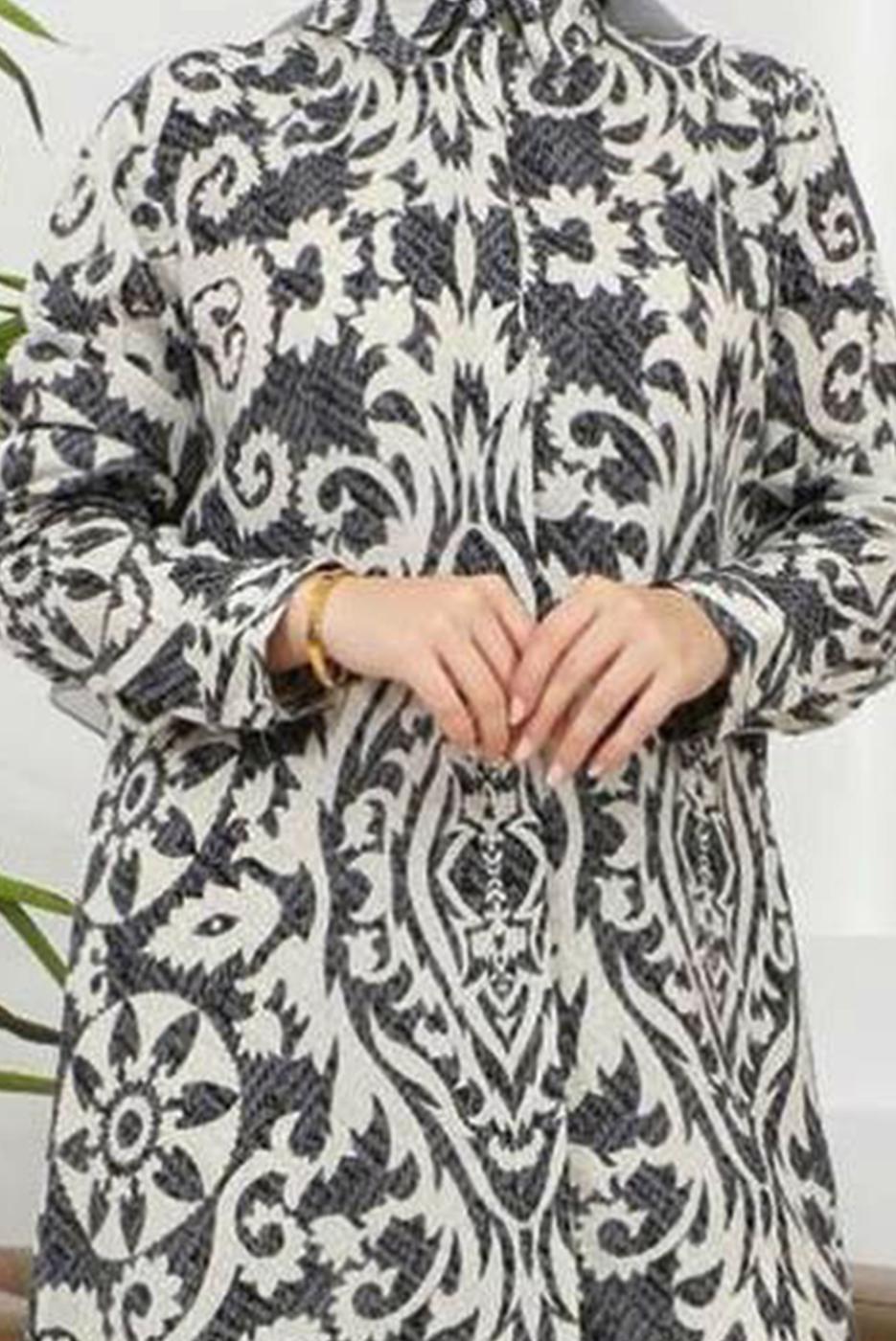 Tesettür giyim SİYAH PAMUKLU DESENLİ TUNİK T 8735