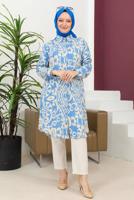 Tesettür giyim LACİVERT PAMUKLU DESENLİ TUNİK T 8735