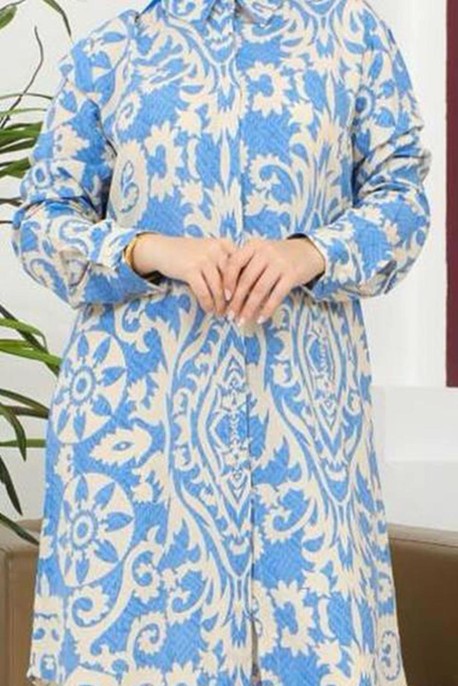 Tesettür giyim LACİVERT PAMUKLU DESENLİ TUNİK T 8735