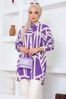 Tesettür giyim MOR PAMUKLU GÖMLEK TUNİK T 8744