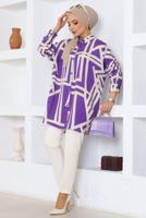 Tesettür giyim MOR PAMUKLU GÖMLEK TUNİK T 8744