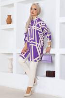 Tesettür giyim MOR PAMUKLU GÖMLEK TUNİK T 8744