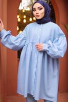 Tesettür giyim MAVİ ÇİZGİLİ GÖMLEK TUNİK T 9202