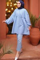 Tesettür giyim MAVİ ÇİZGİLİ GÖMLEK TUNİK T 9202