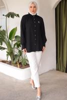 Tesettür giyim SİYAH BROŞ DETAYLI GÖMLEK TUNİK T 93616
