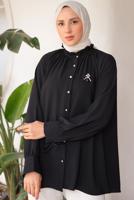 Tesettür giyim SİYAH BROŞ DETAYLI GÖMLEK TUNİK T 93616