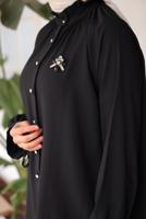 Tesettür giyim SİYAH BROŞ DETAYLI GÖMLEK TUNİK T 93616