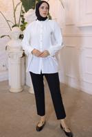 Tesettür giyim KREM BROŞ DETAYLI GÖMLEK TUNİK T 93616