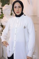 Tesettür giyim KREM BROŞ DETAYLI GÖMLEK TUNİK T 93616