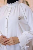 Tesettür giyim KREM BROŞ DETAYLI GÖMLEK TUNİK T 93616