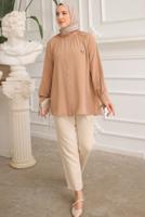 Tesettür giyim KAHVE BROŞ DETAYLI GÖMLEK TUNİK T 93616