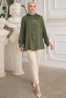 Tesettür giyim HAKİ BROŞ DETAYLI GÖMLEK TUNİK T 93616