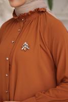 Vêtements hijab BRUN CHEMISE TUNIQUE AVEC BROCHE T 93616