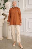 Vêtements hijab BRUN CHEMISE TUNIQUE AVEC BROCHE T 93616