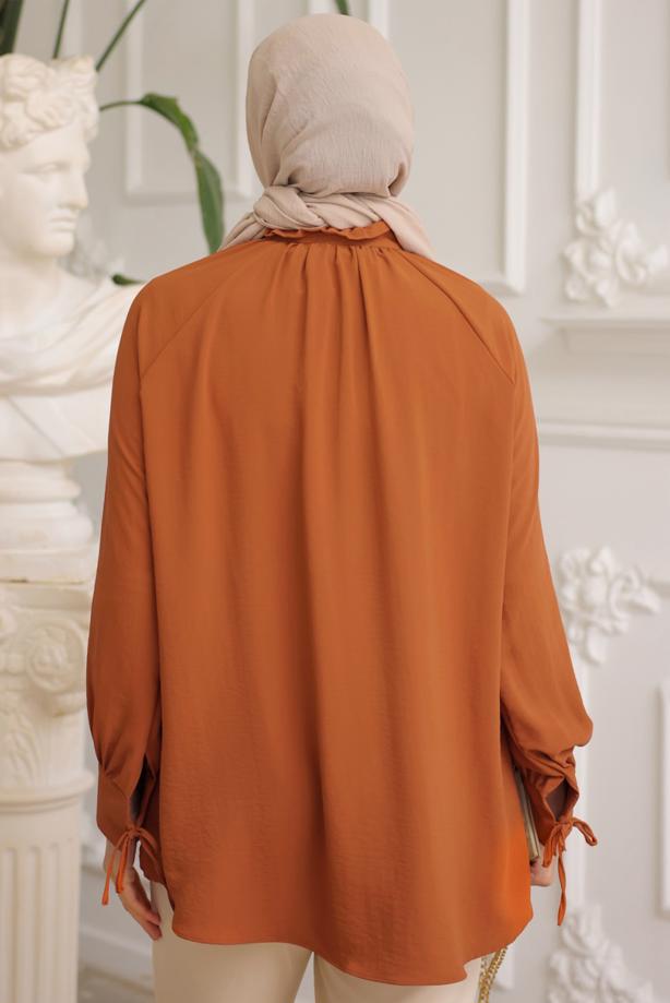 Vêtements hijab BRUN CHEMISE TUNIQUE AVEC BROCHE T 93616 - TRENDTESETTÜR