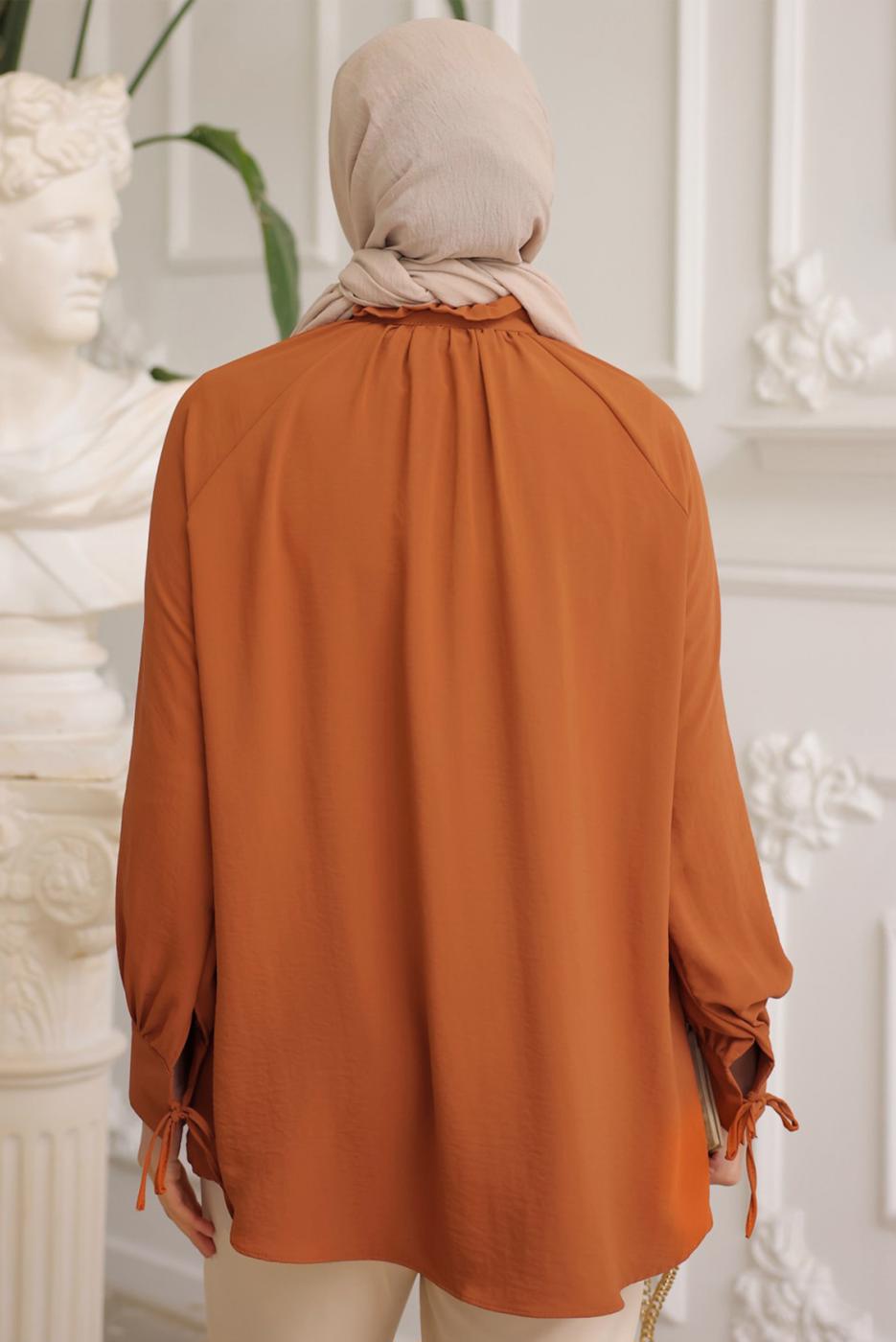 Vêtements hijab BRUN CHEMISE TUNIQUE AVEC BROCHE T 93616