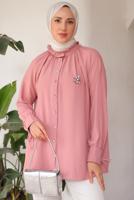 Tesettür giyim PUDRA BROŞ DETAYLI GÖMLEK TUNİK T 93616