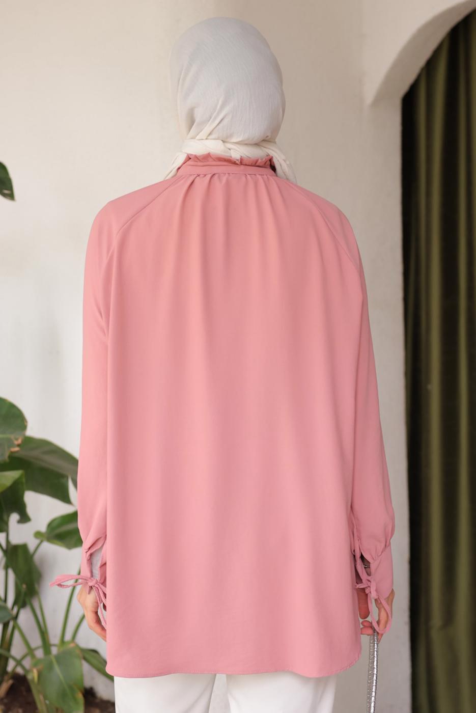 Tesettür giyim PUDRA BROŞ DETAYLI GÖMLEK TUNİK T 93616