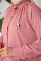 Tesettür giyim PUDRA BROŞ DETAYLI GÖMLEK TUNİK T 93616