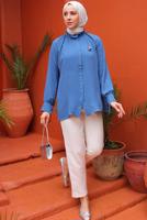 Tesettür giyim LACİVERT BROŞ DETAYLI GÖMLEK TUNİK T 93616