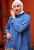 Tesettür giyim LACİVERT BROŞ DETAYLI GÖMLEK TUNİK T 93616