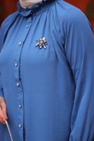 Tesettür giyim LACİVERT BROŞ DETAYLI GÖMLEK TUNİK T 93616