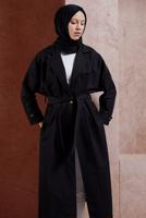 Hijab clothing BLACK BELTED COTTON TRENCH COAT T 1201