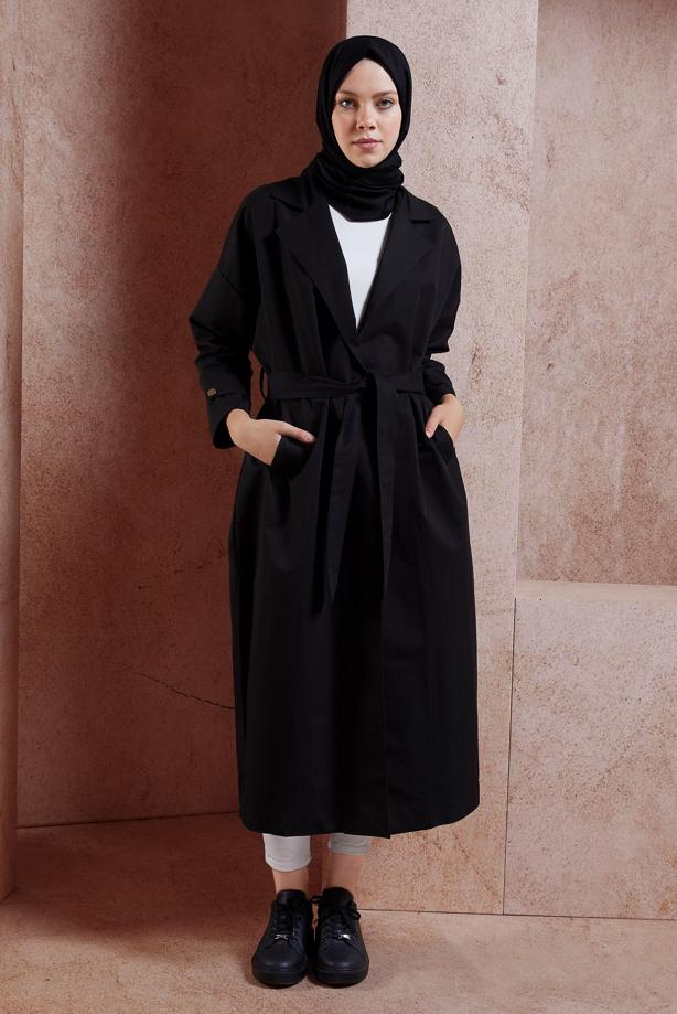 Vêtements hijab  BELTED COTTON TRENCH COAT T 1201 - TRENDTESETTÜR