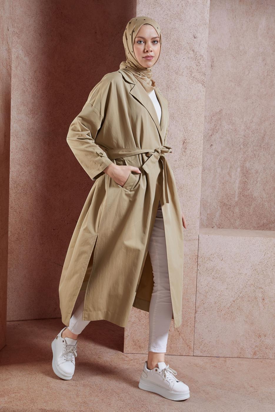 Vêtements hijab BRUN TRENCH-COAT EN COTON CEINTURÉ T 1201