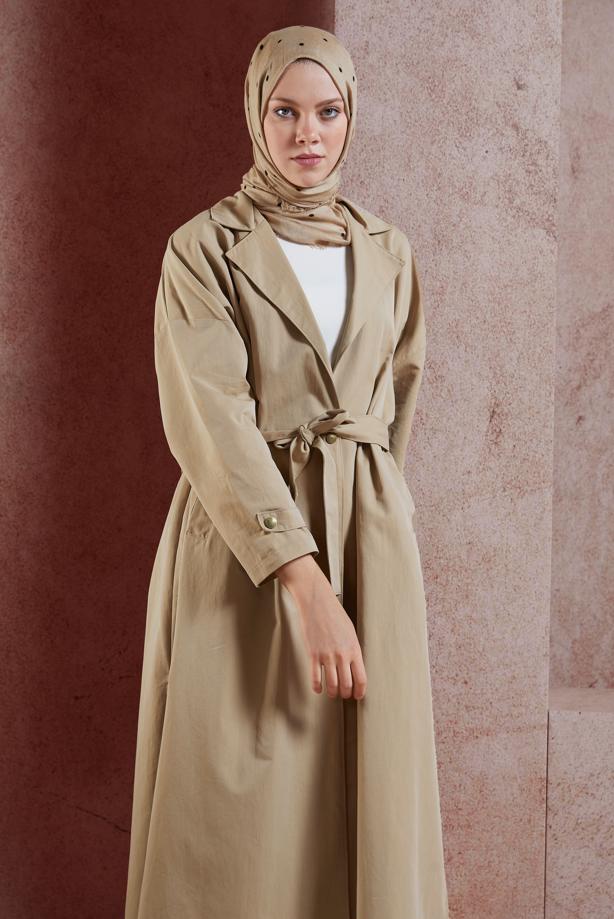 Vêtements hijab  BELTED COTTON TRENCH COAT T 1201 - TRENDTESETTÜR