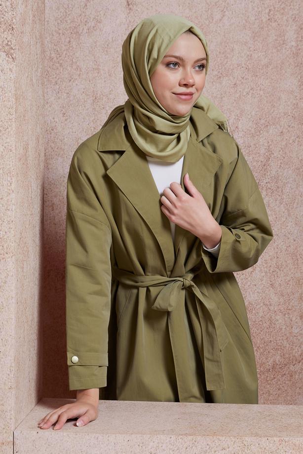 Vêtements hijab  BELTED COTTON TRENCH COAT T 1201 - TRENDTESETTÜR