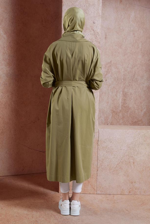 Vêtements hijab  BELTED COTTON TRENCH COAT T 1201 - TRENDTESETTÜR
