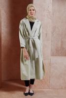 Hijab clothing BEIGE BELTED COTTON TRENCH COAT T 1201