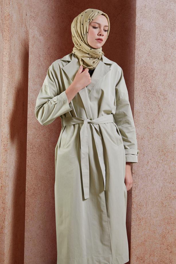 Vêtements hijab  BELTED COTTON TRENCH COAT T 1201 - TRENDTESETTÜR