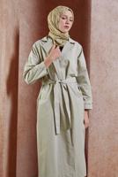 Hijab clothing BEIGE BELTED COTTON TRENCH COAT T 1201
