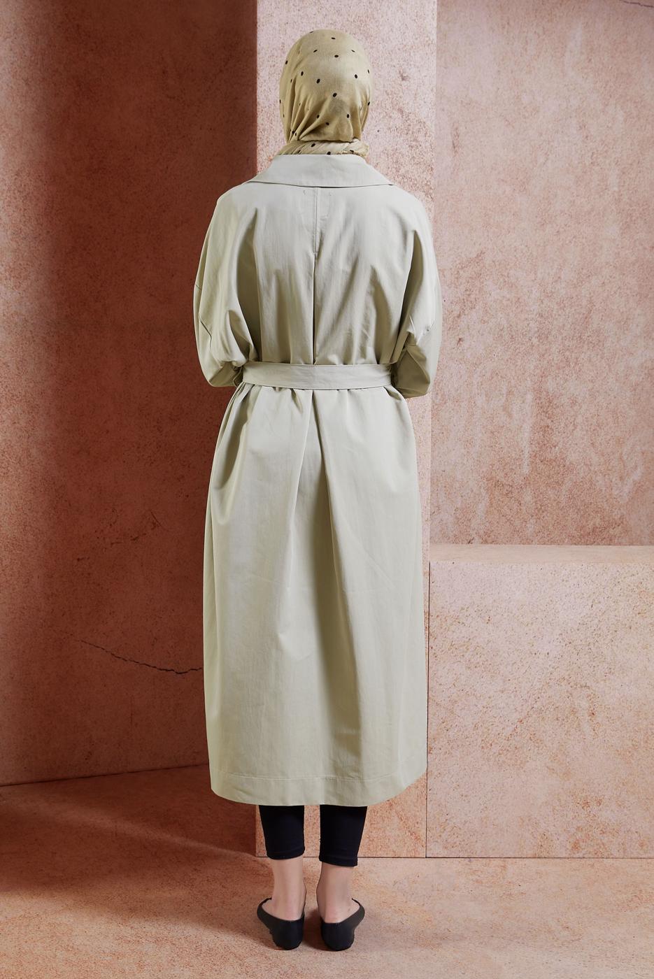 Hijab clothing BEIGE BELTED COTTON TRENCH COAT T 1201