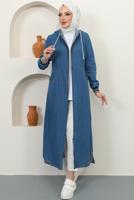 Tesettür giyim MAVİ KAPÜŞONLU DENİM KAP T 2187
