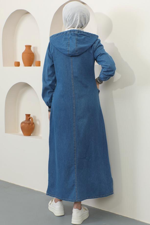Vêtements hijab BLEU TRENCH-COAT EN JEAN À CAPUCHE T 2187 - TRENDTESETTÜR