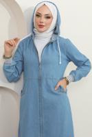 Tesettür giyim MAVİ KAPÜŞONLU DENİM KAP T 2187
