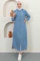 Tesettür giyim MAVİ KAPÜŞONLU DENİM KAP T 2187