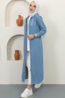 Tesettür giyim MAVİ KAPÜŞONLU DENİM KAP T 2187