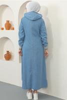 Tesettür giyim MAVİ KAPÜŞONLU DENİM KAP T 2187