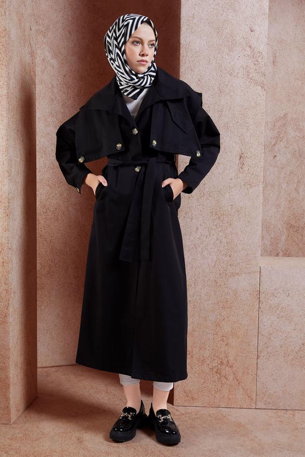 Vêtements hijab  BELTED COTTON TRENCH COAT T 3201 - TRENDTESETTÜR