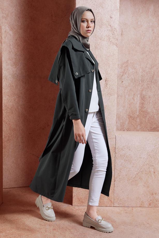 Vêtements hijab  BELTED COTTON TRENCH COAT T 3201 - TRENDTESETTÜR