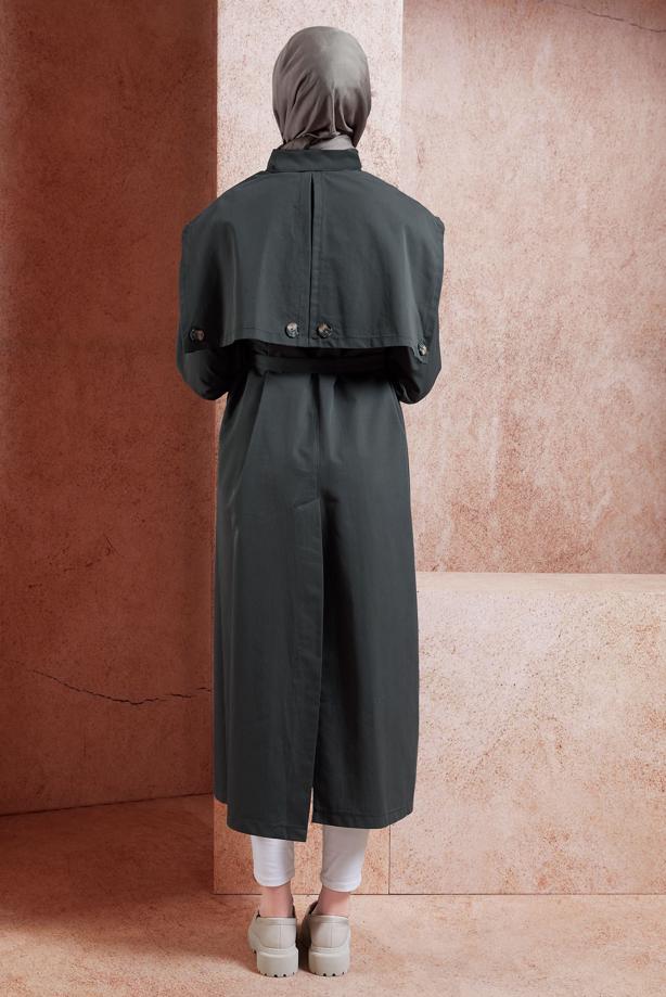 Vêtements hijab  BELTED COTTON TRENCH COAT T 3201 - TRENDTESETTÜR