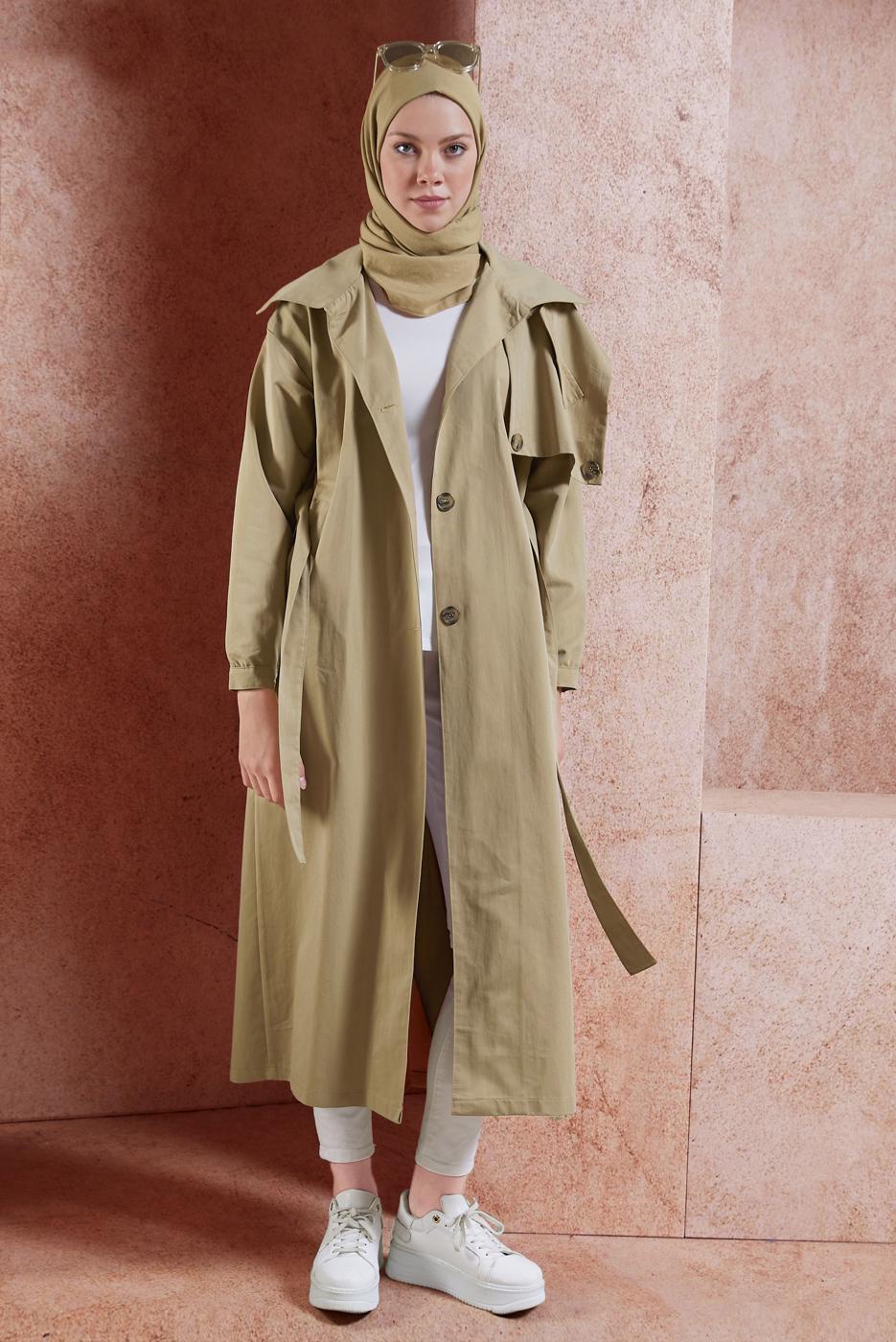 Vêtements hijab BRUN TRENCH COAT EN COTON CEINTURÉ T 3201