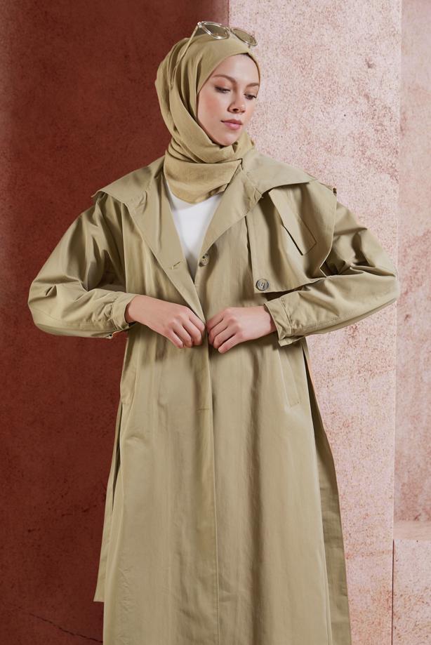 Vêtements hijab  BELTED COTTON TRENCH COAT T 3201 - TRENDTESETTÜR
