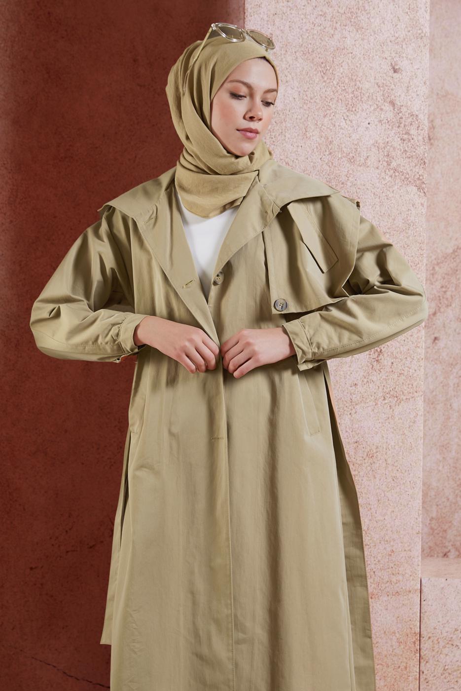 Vêtements hijab BRUN TRENCH COAT EN COTON CEINTURÉ T 3201