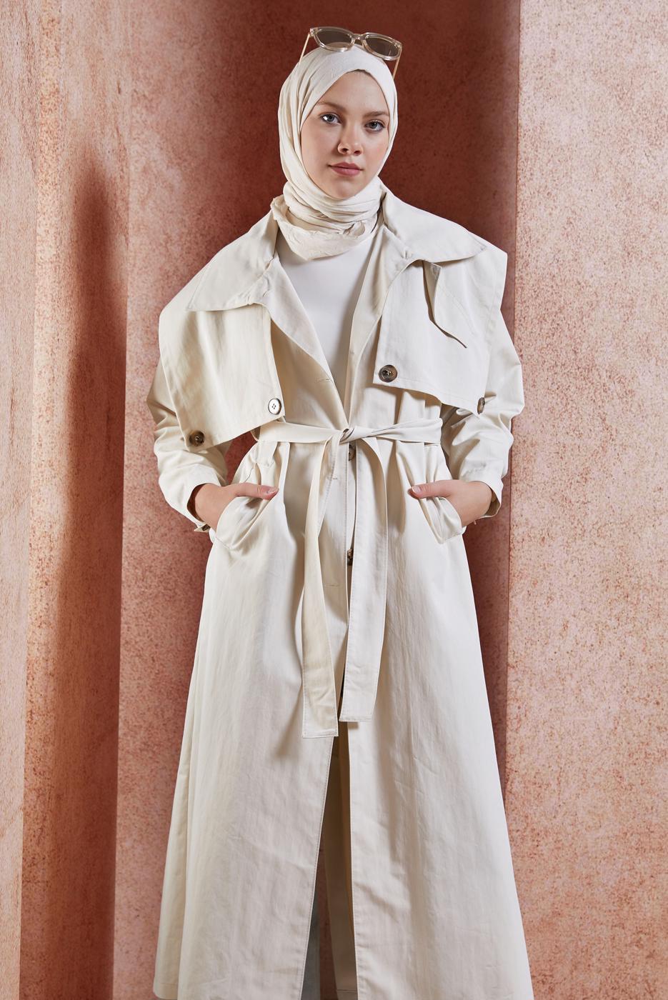 Hijab clothing BEIGE BELTED COTTON TRENCH COAT T 3201